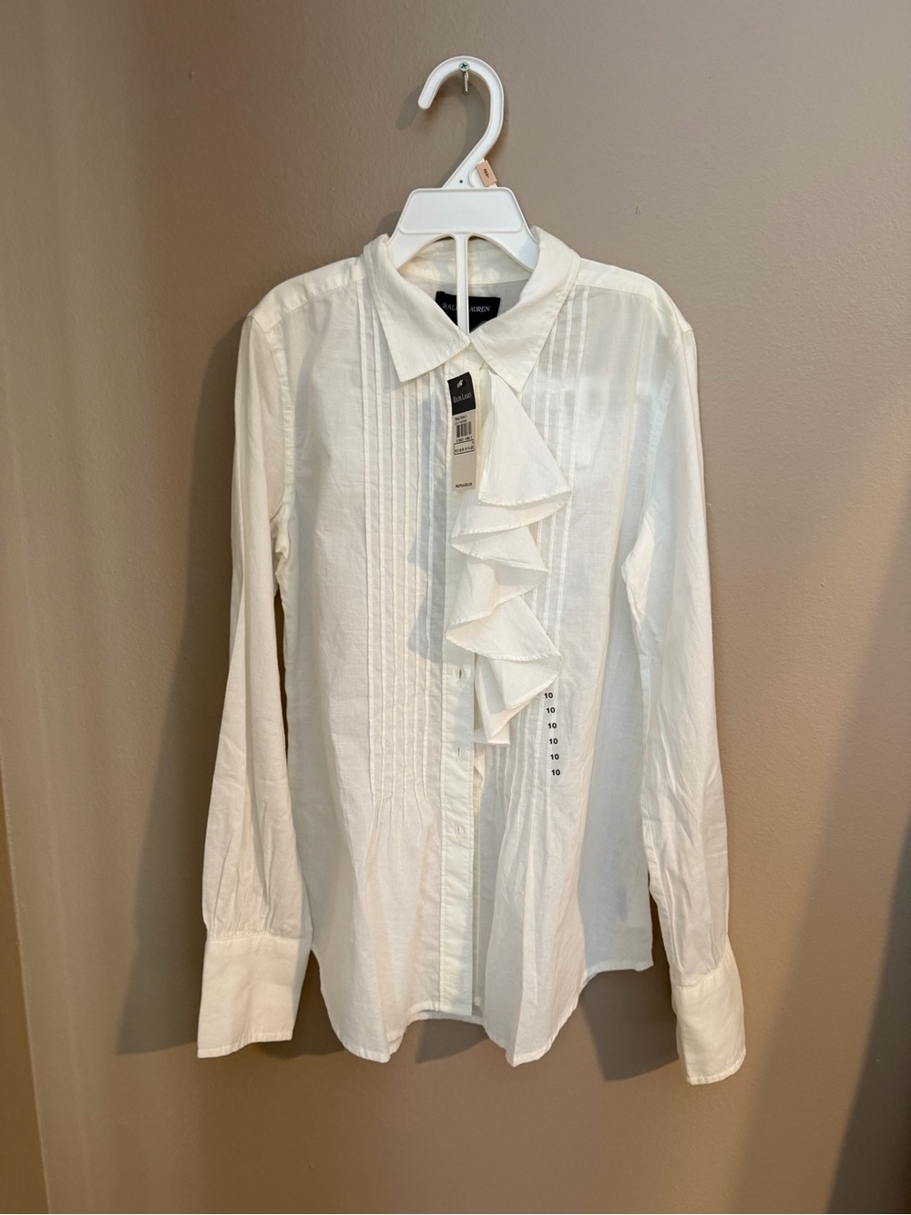 Polo Ralph Lauren Girls Size 10 White Ruffle Front Tuxedo Blouse Button Down NWT